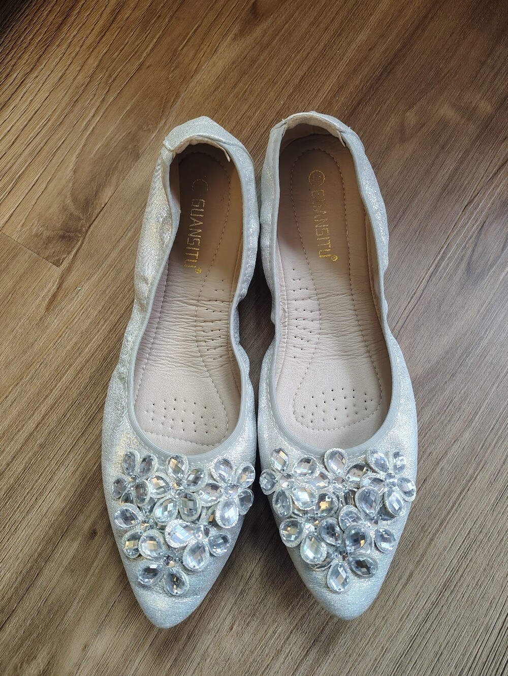Shiny Silver Flexible Ballet Slipper Shoe. Size 11.5/44